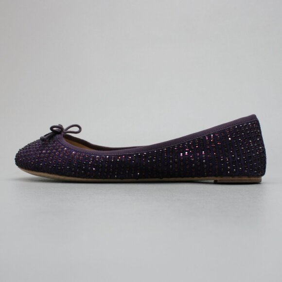 Tory Burch Ladies 10 Purple Suede Leather Crystals Strass Bow Ballet Shoes Flats - Picture 2 of 12